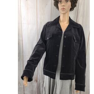NWT Nienhaus & Lotz Women 14 Blk Fully lined Corduroy Jacket Faux Leather Trim